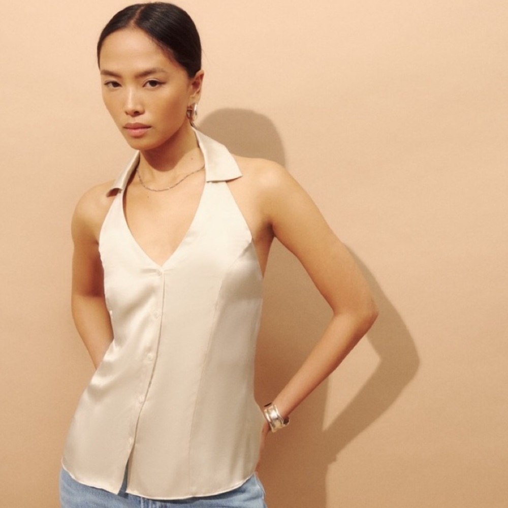 NWT Reformation Erin Silk Top- Almond